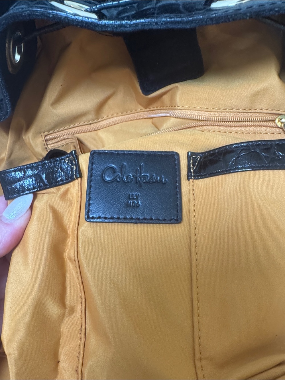 Cole Haan Black Suede Drawstring Shoulder Bag with Gold Hardware - Picture 8 of 12
